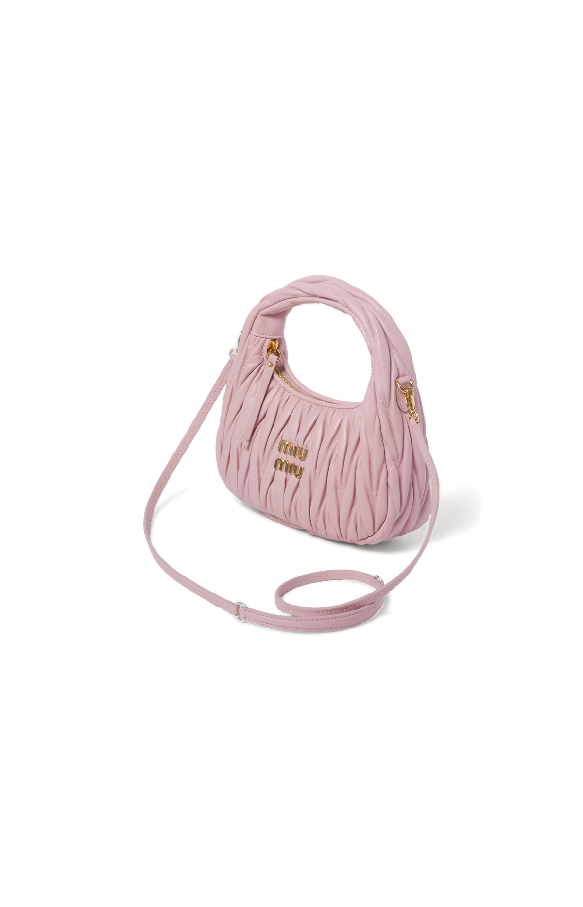 Miu Miu Wander Matelassé Nappa Leather Hobo Bag in Alabaster Pink — product photo 3