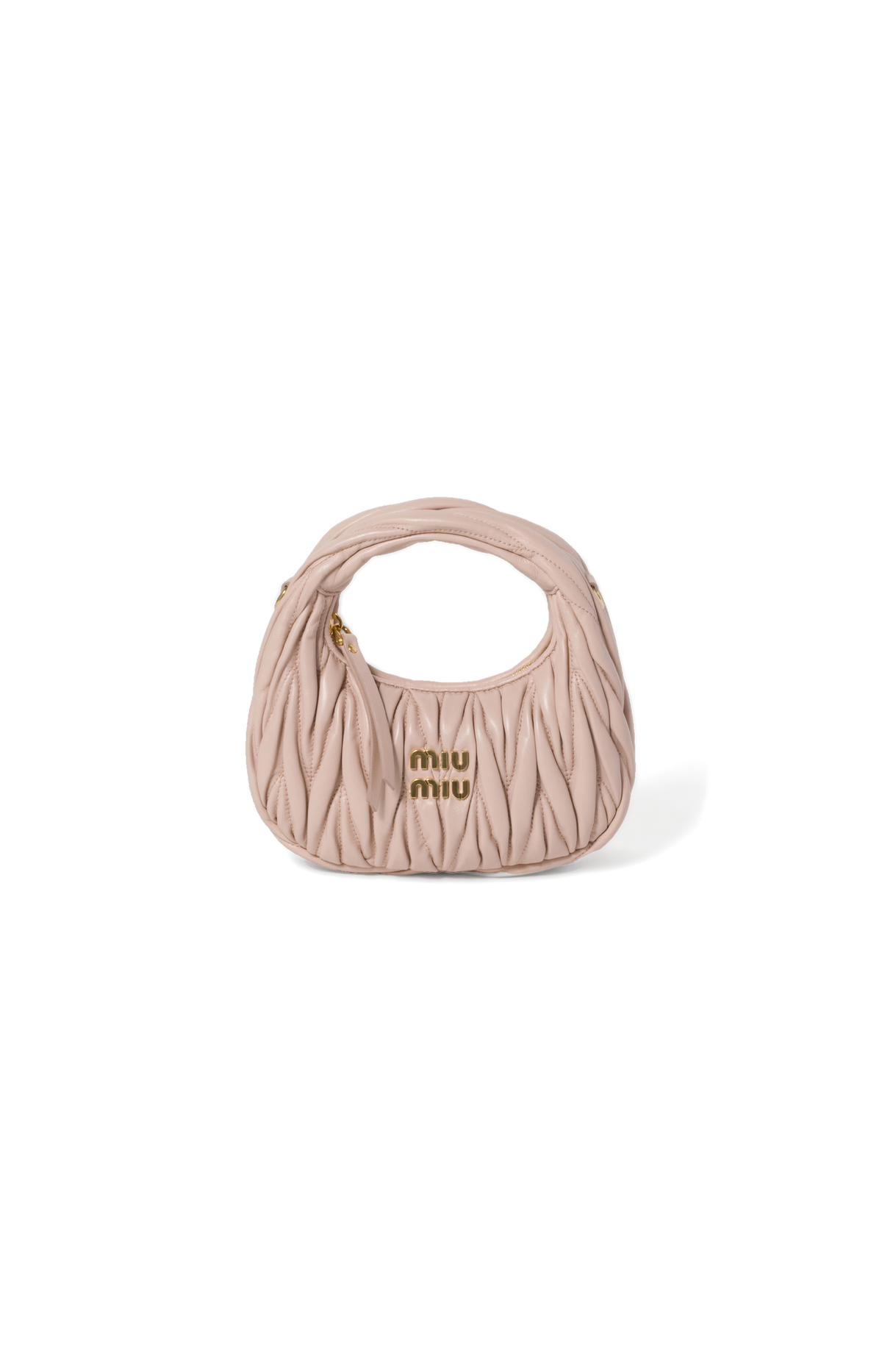 Miu Miu Wander Matelassé Nappa Leather Hobo Mini-Bag in Powder Pink — front view