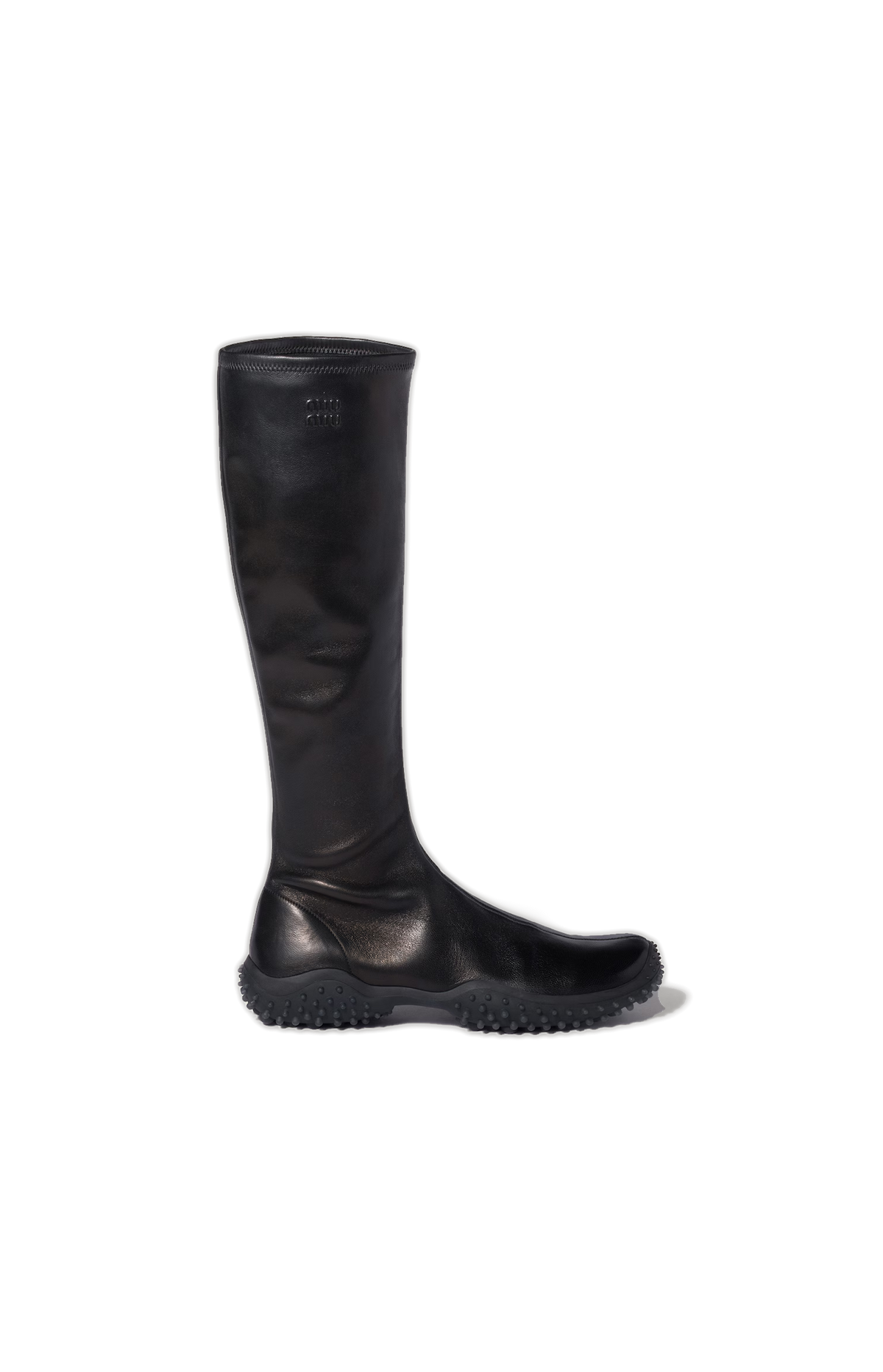 Miu Miu Stretch Nappa Leather Boots in Black — front view