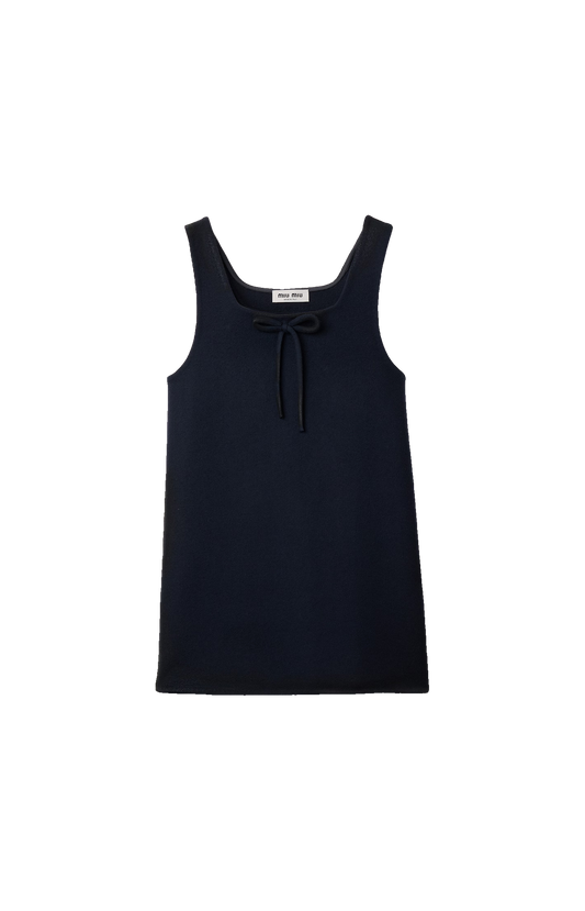 Miu Miu Waxed Double Wool Dress in Navy — front view