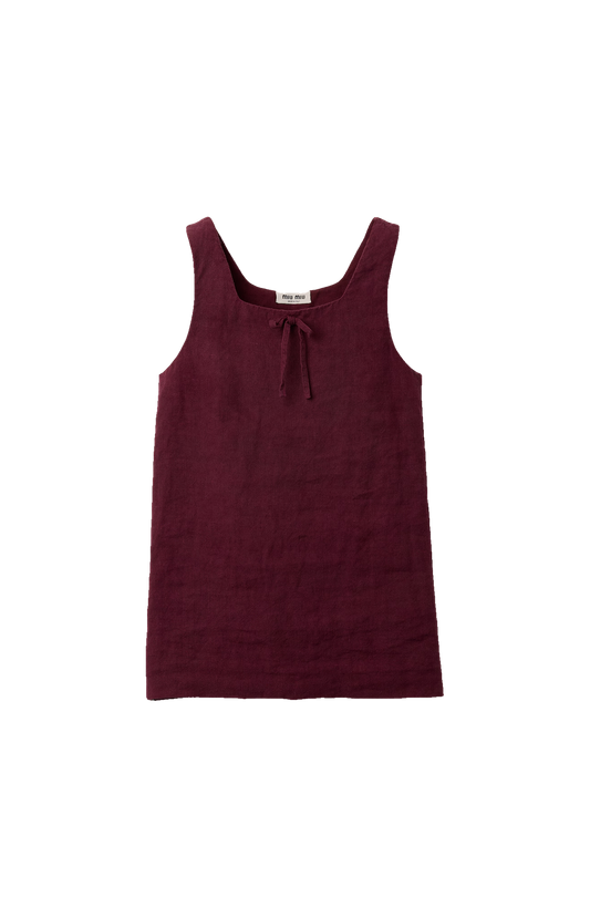 Miu Miu Linen Dress in Burgundy — front view