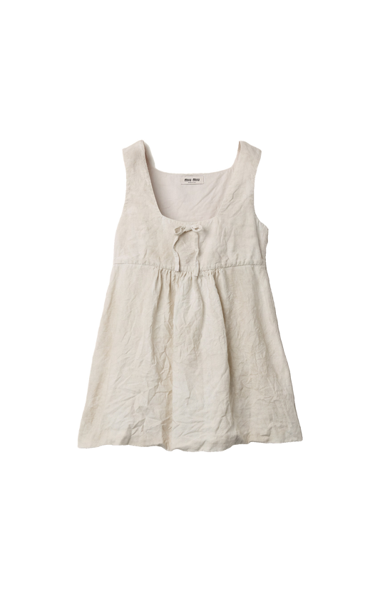 Miu Miu Linen Mini-Dress in Chalk White — front view