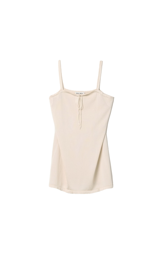 Miu Miu Silk Mini Dress in Natural — front view