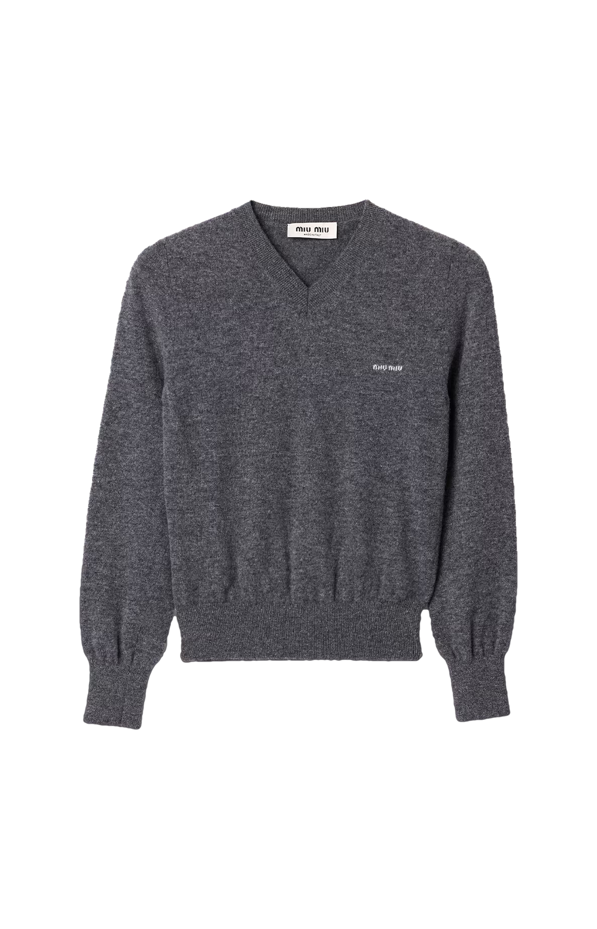 Miu Miu V-neck Wool Cardigan in Slate Grey — front view
