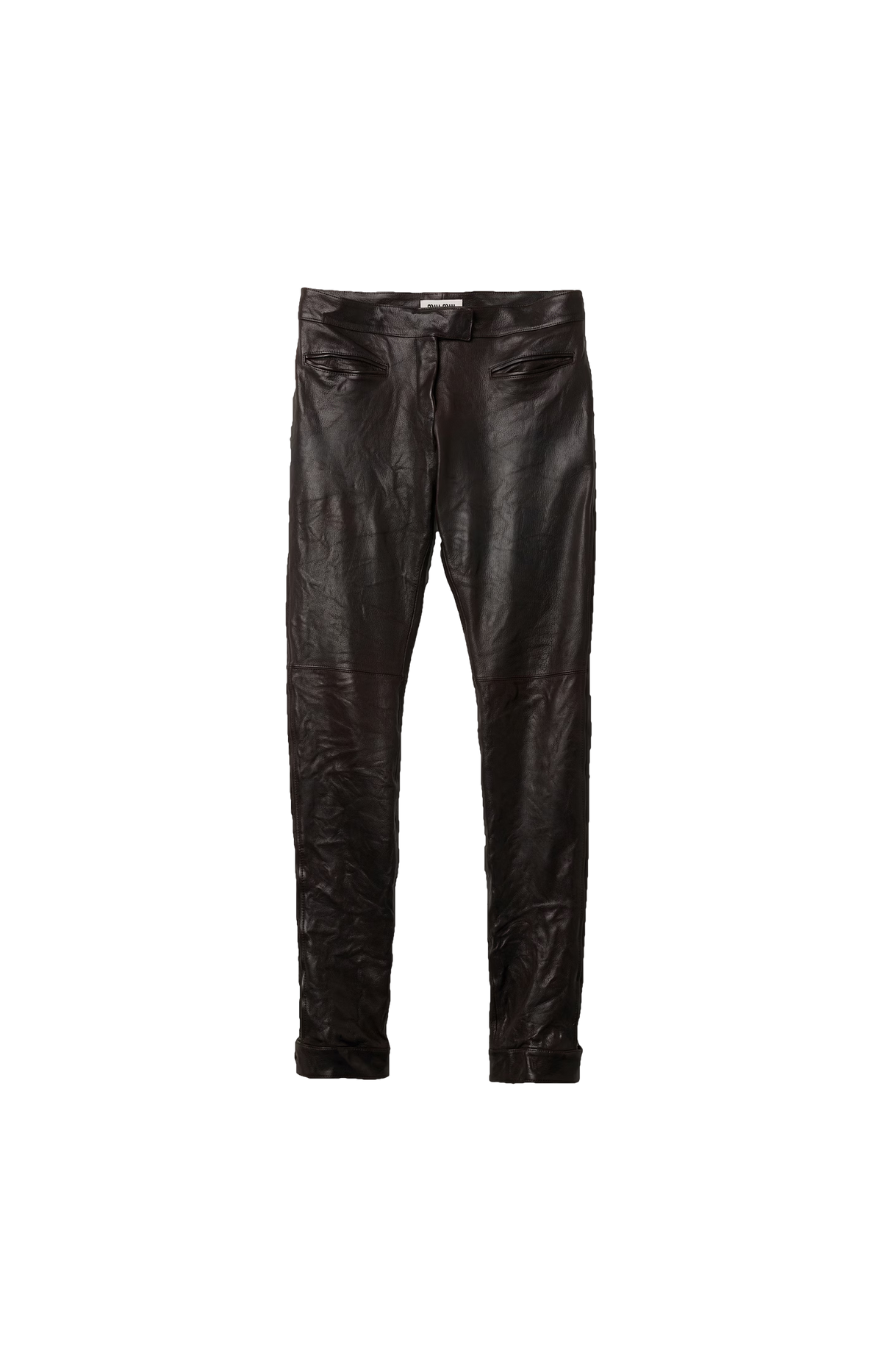 Miu Miu Leather Pants in Dark Brown — front view