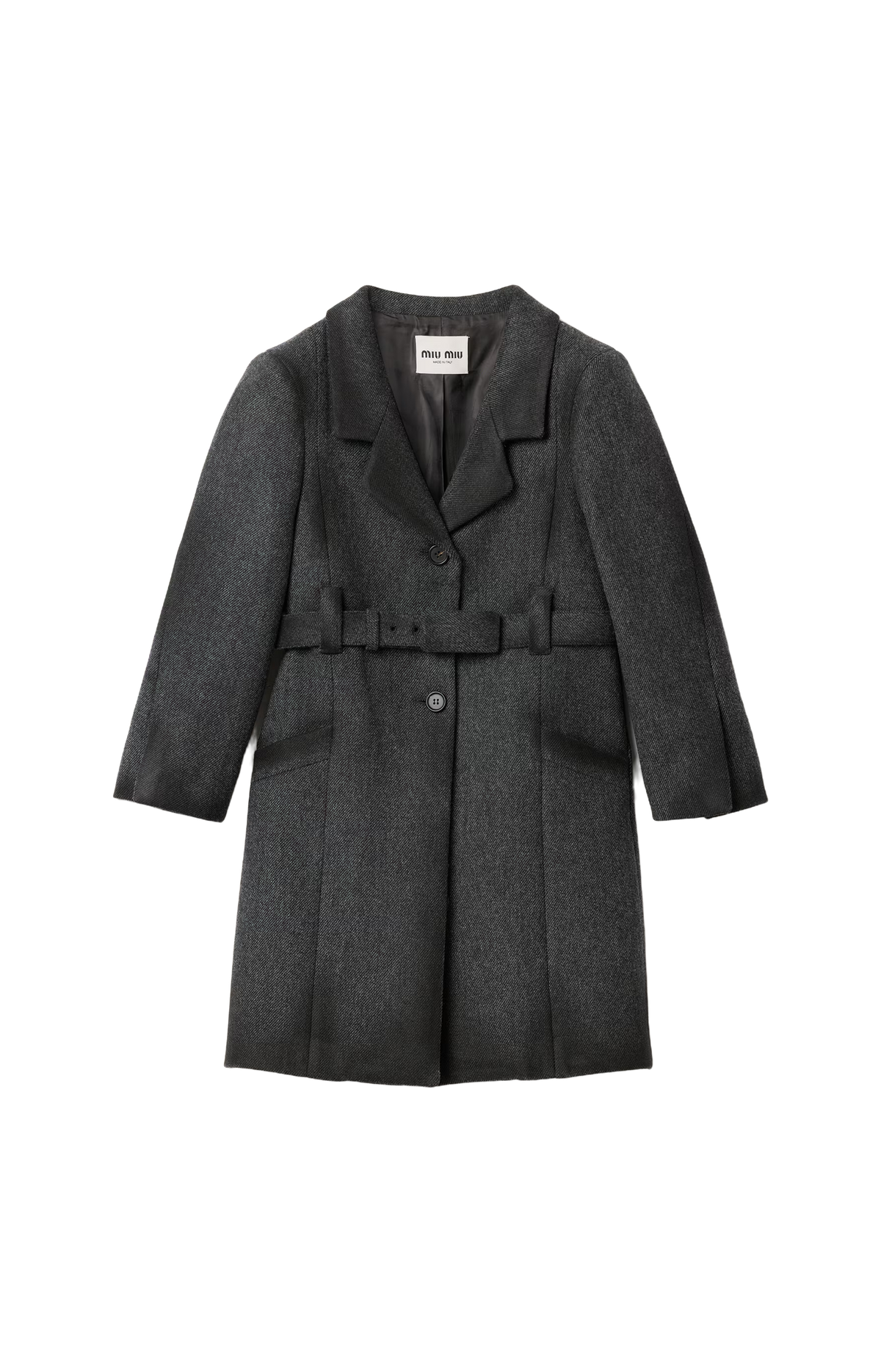 Miu Miu Single-Breasted Double Wool Coat in Grey — front view