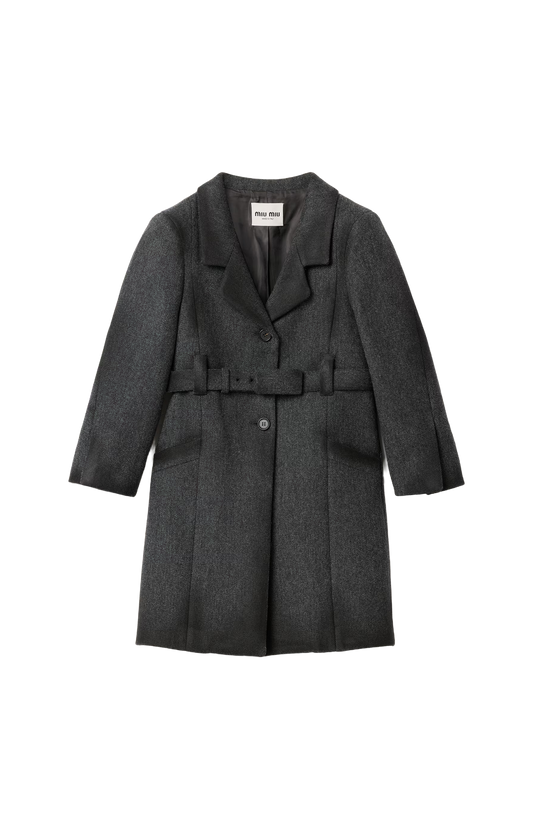 Miu Miu Single-Breasted Double Wool Coat in Grey — front view