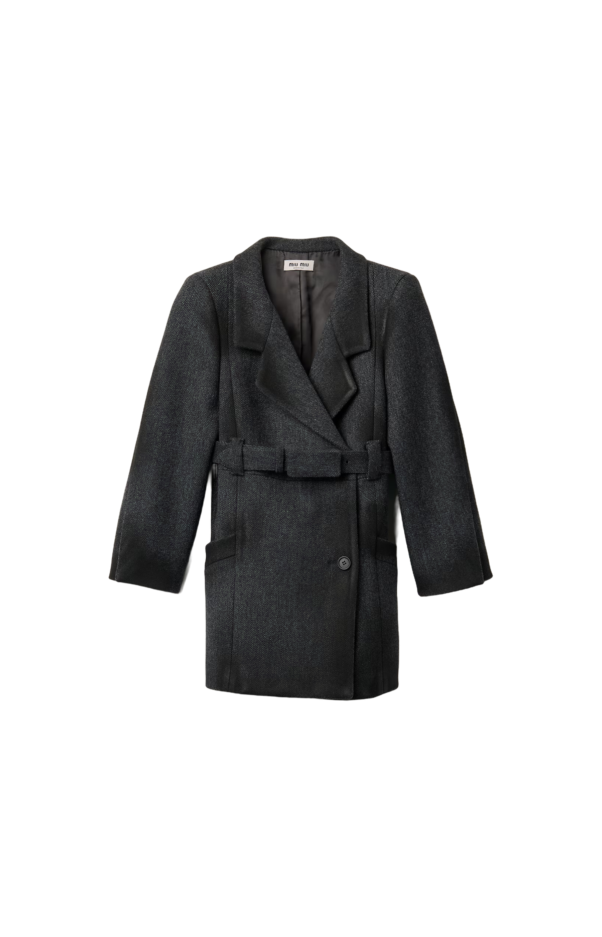 Miu Miu Double-Breasted Double Wool Jacket in Grey — front view