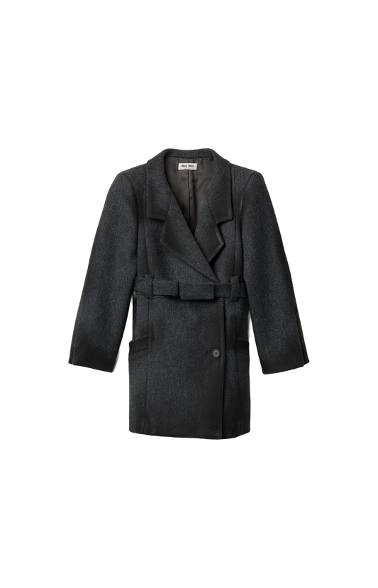 Miu Miu Double-Breasted Double Wool Jacket in Grey — front view