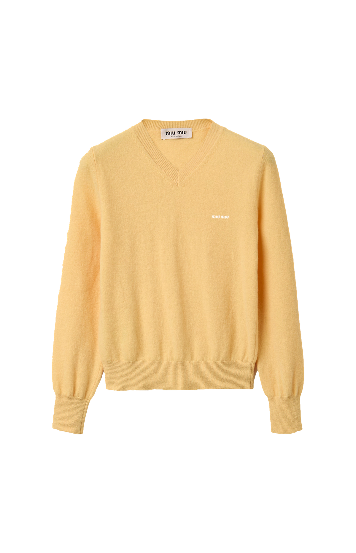 Miu Miu V-neck Wool Cardigan in Cream — front view