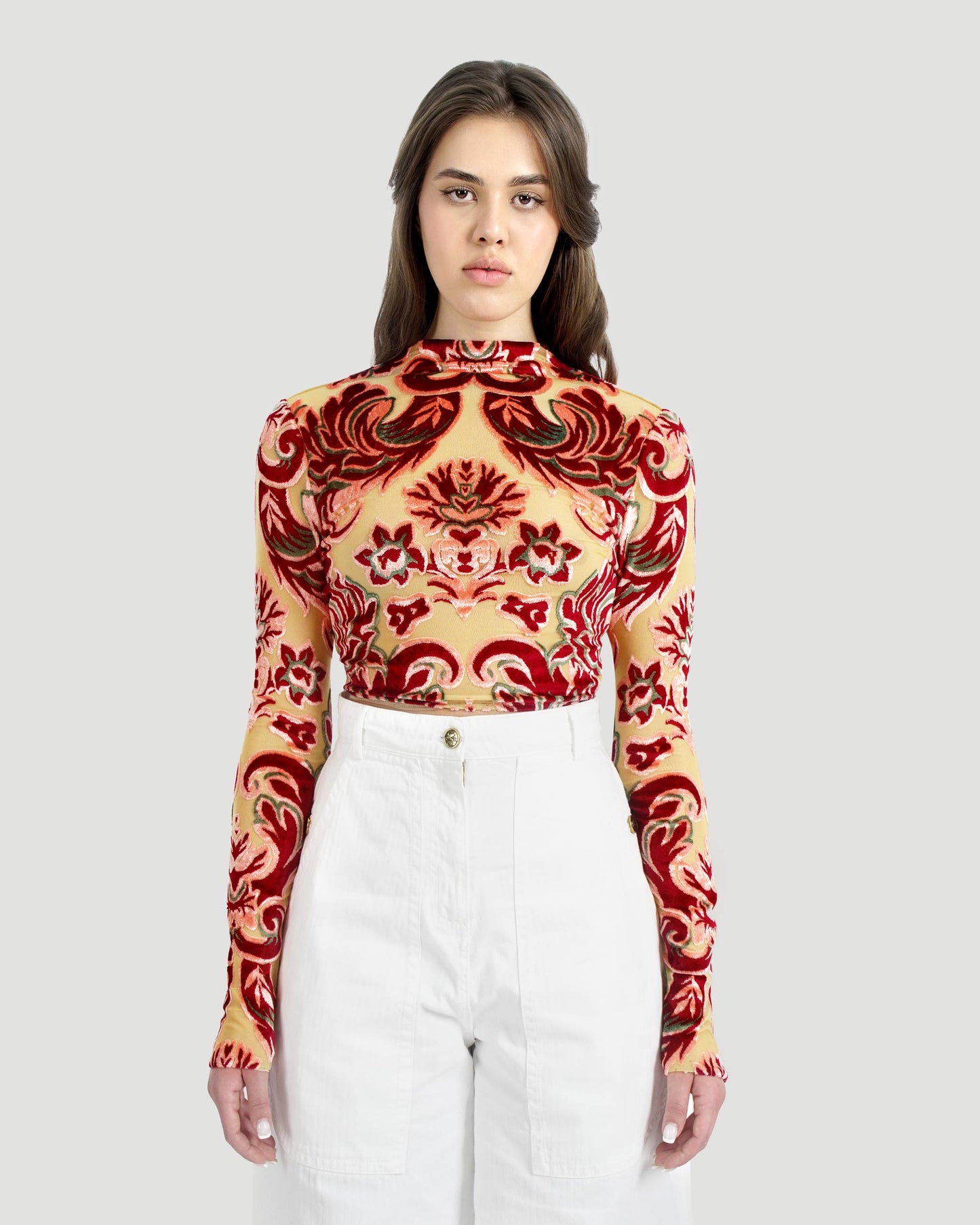 TULLE AND JACQUARD VELVET TOP