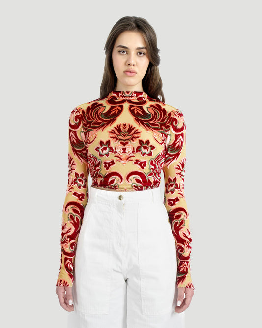 TULLE AND JACQUARD VELVET TOP