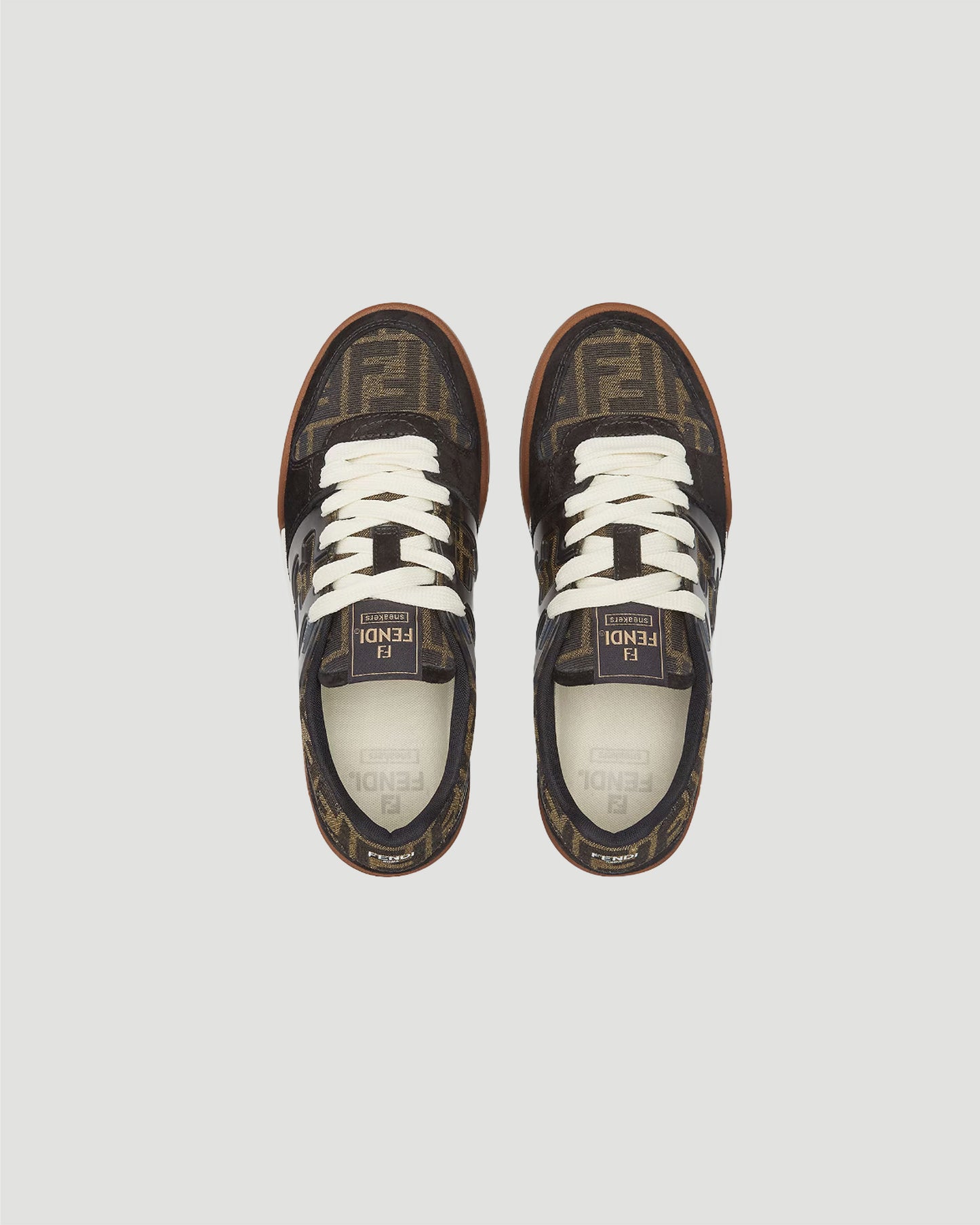 Fendi Match Sneakers in Brown FF Jacquard And Black Suede