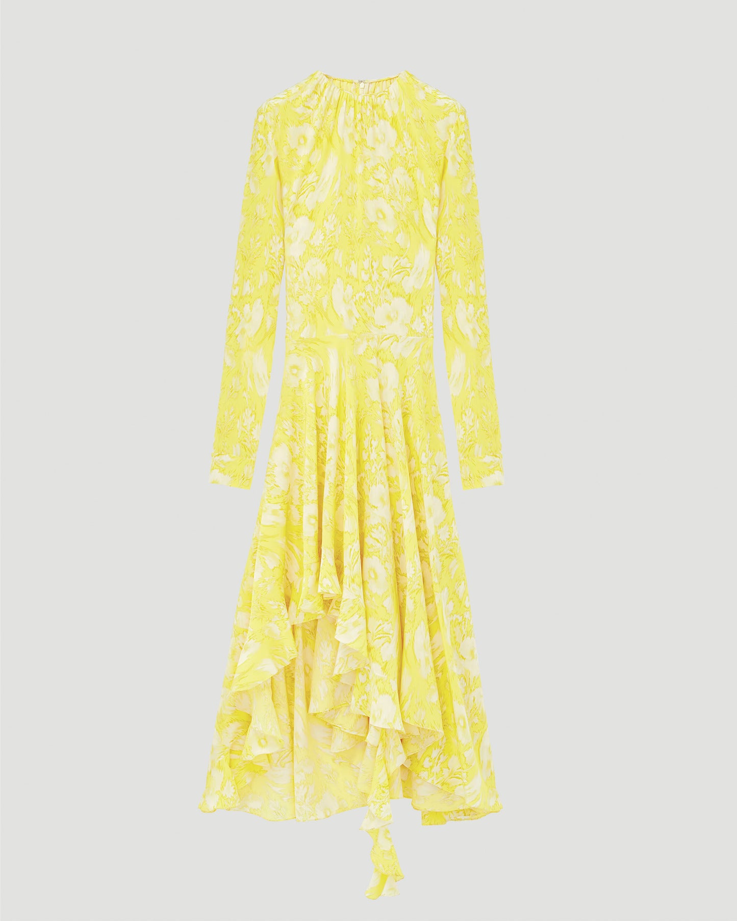 Warped Floral Asymmetric Dress in Yellow