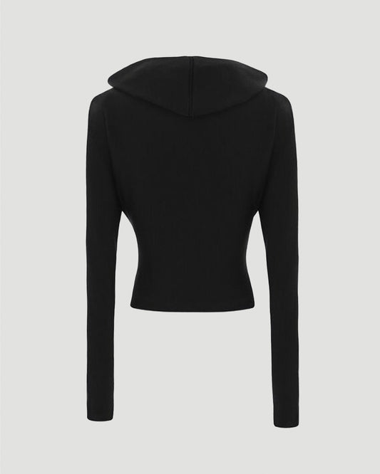CROPPED HOODED TOP IN BLACK