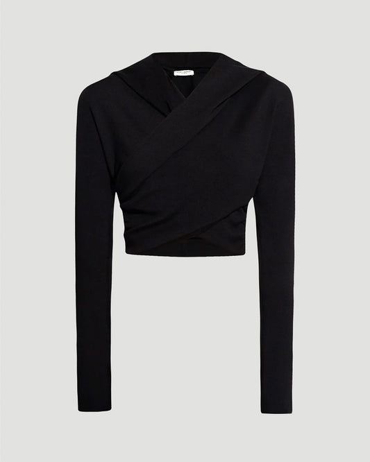 CROPPED HOODED TOP IN BLACK