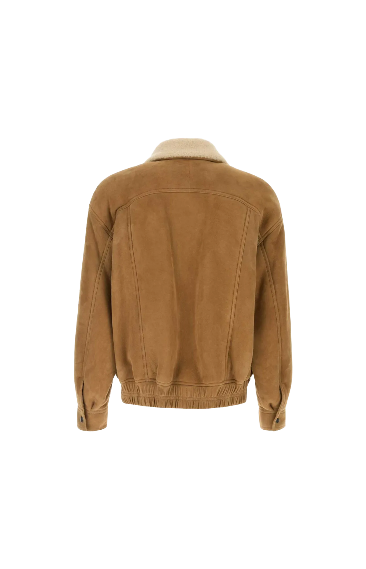 Shearling-Collar Suede Jacket in Beige