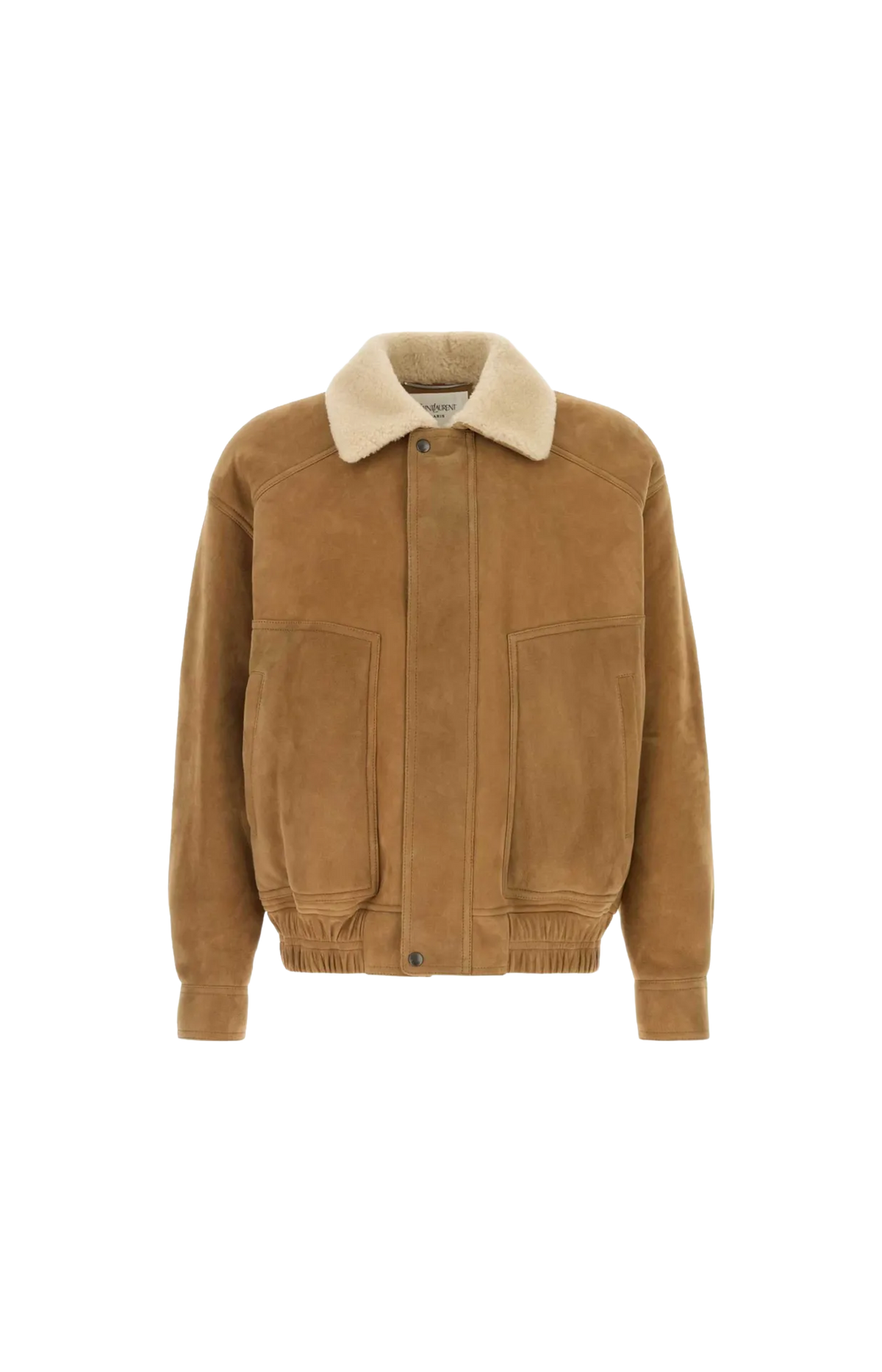 Shearling-Collar Suede Jacket in Beige