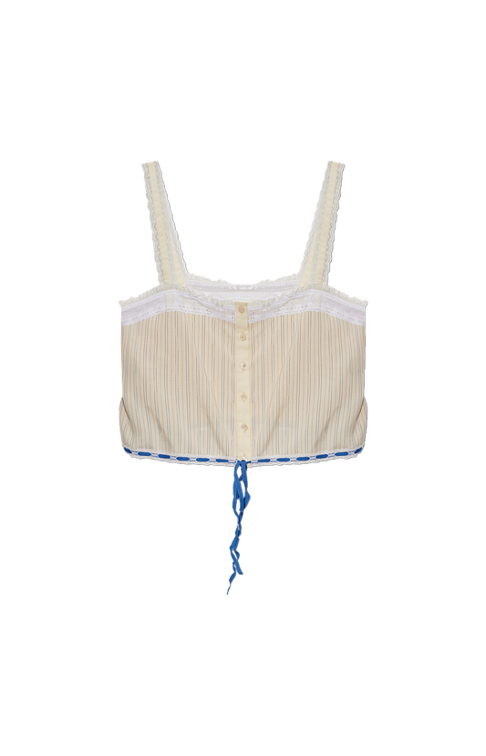 Chloé Striped Lace-Trim Silk Camisole in Cream — front view