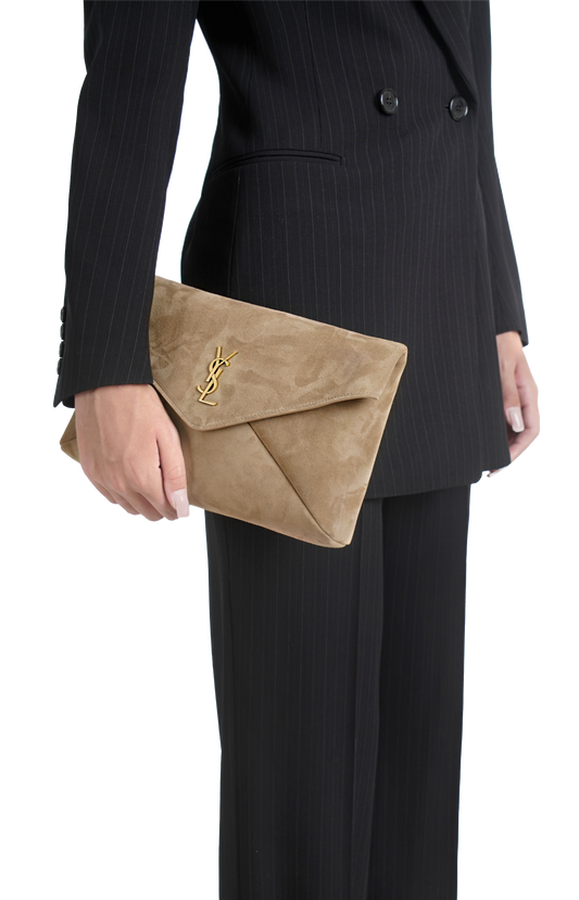 Saint Laurent Cassandre Large Envelope Pouch in Suede in Light Cumin — product photo 2