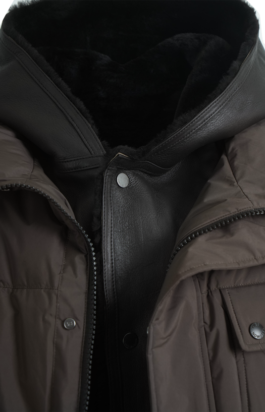 Yves Salomon Shearling-Trim Padded Coat in Brown — product photo 3