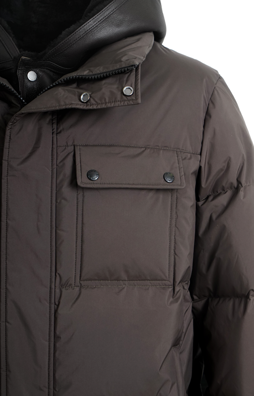 Yves Salomon Shearling-Trim Padded Coat in Brown — product photo 4