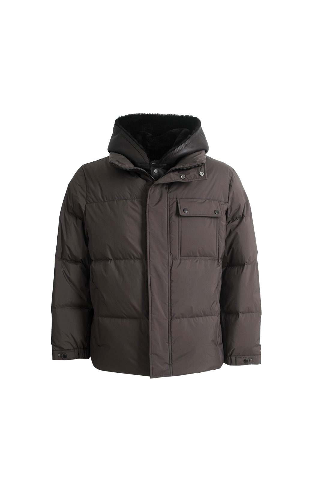 Yves Salomon Shearling-Trim Padded Coat in Brown — front view