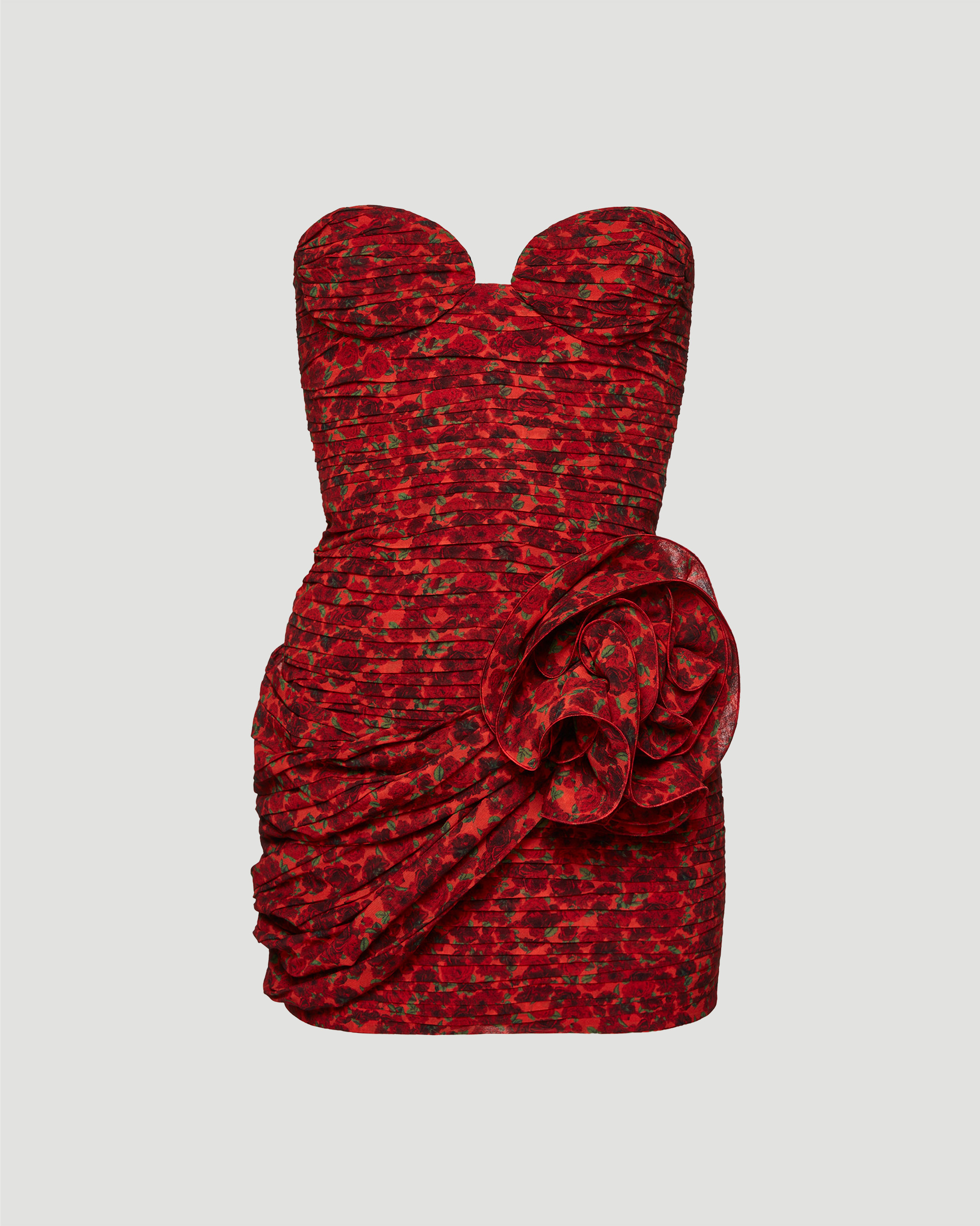 Strapless bustier flower dress in red mini roses print - All-U-Re