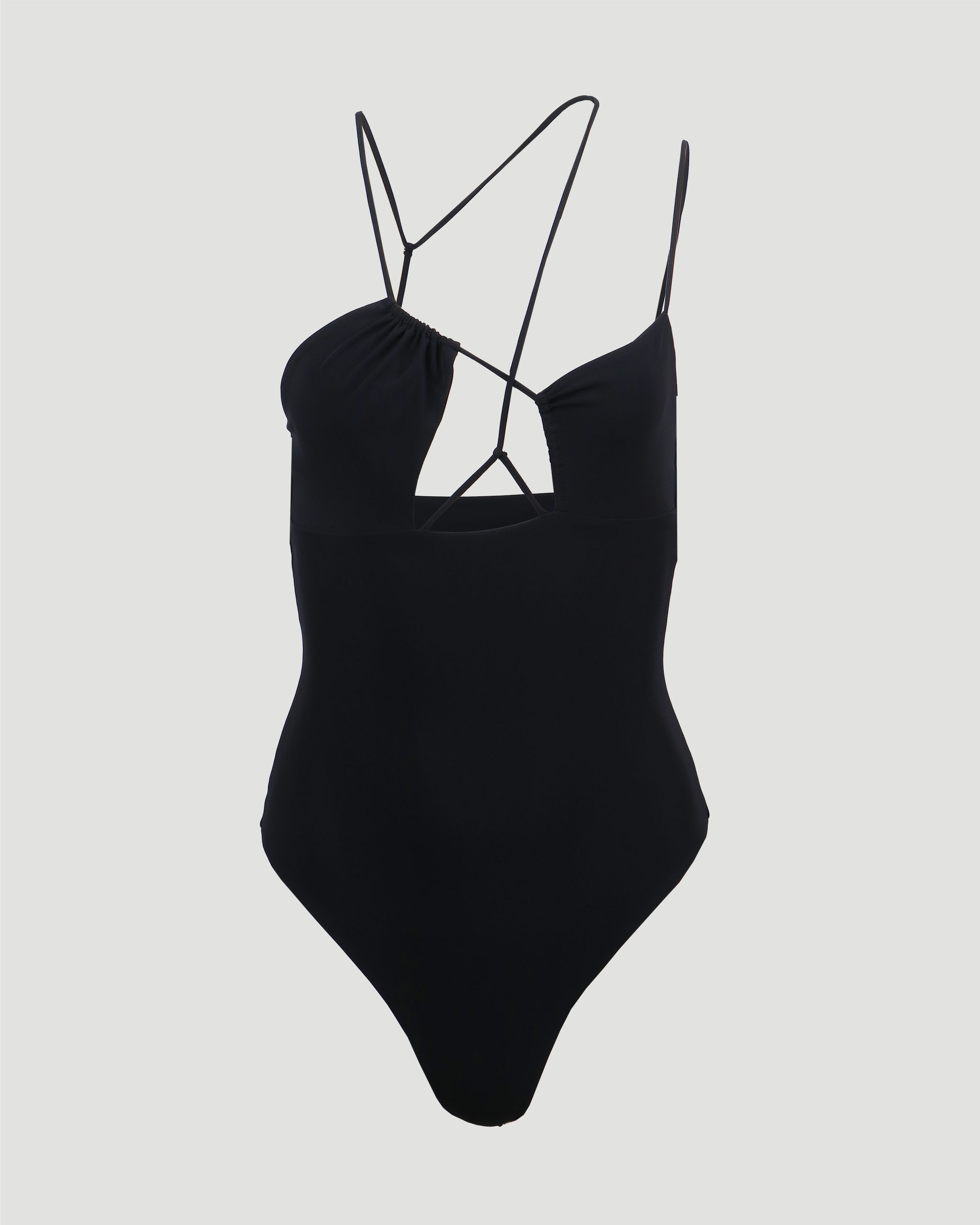 ASYMMETRIC-NECKLINE DRAPED SWIMSUIT IN BLACK - All-U-Re