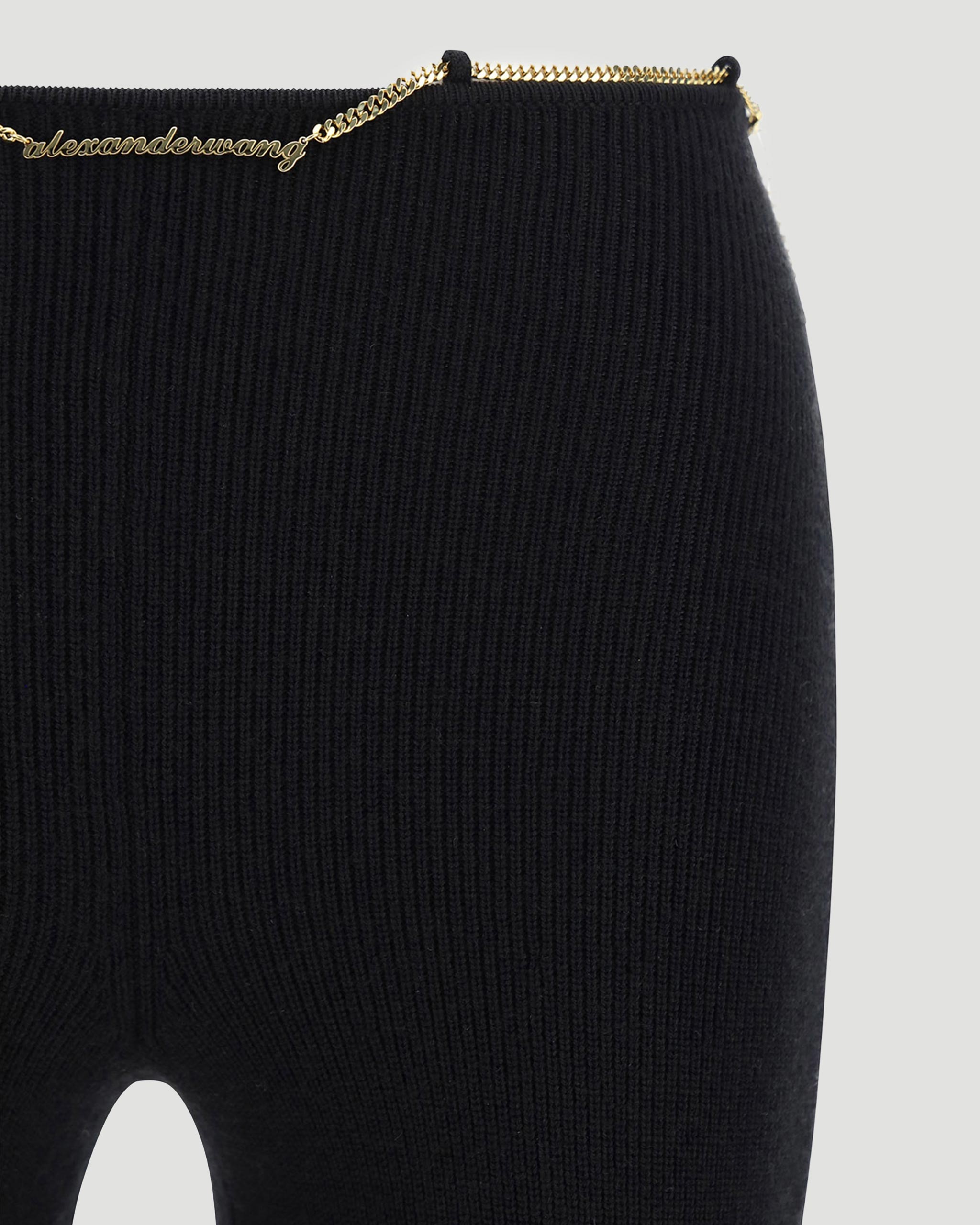 Alexander Wang Ribbed Merino Wool Bootcut Pant With Logo Nameplate in Black